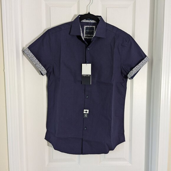 NWT Denim & Flower Printed Poplin Short-Sleeve Button-Down Shirt - Picture 1 of 5